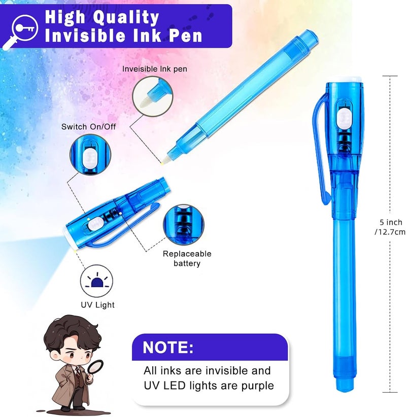 EODVICS Invisible Ink Pens, 28 PCS Upgraded Spy Invisible Ink Pen with UV Light Magic Marker for Secret Message Escape Room and Kids Christmas Goodies Bags Toy, Spy Pen Party Favors for Kids 8-12 - Image 2